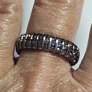 Silver Tone Pink Rhinestone Layered Look Ring Size 8